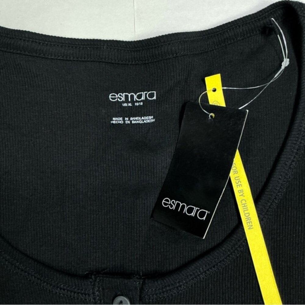 Esmara Long Sleeve Henley Ribbed Top Round Neck Tee Button Detail Black XL 16/18 - Picture 8 of 16